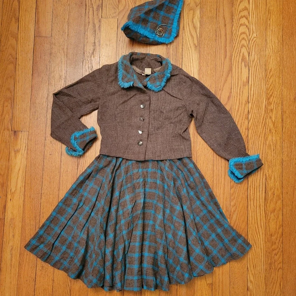 Prissy Missy Dallas Vintage Girls Plaid Skirt Jacket‎ Hat Set Size 8 Irish Lass